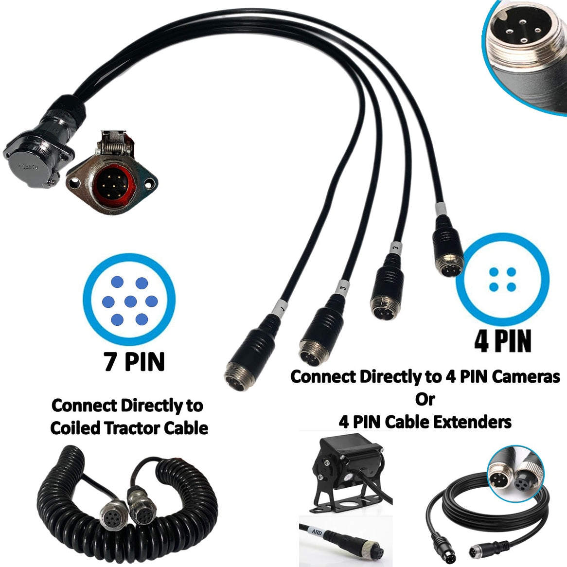 Falcon Electronics Heavy Duty Trailer Connector Cable Kit! Install 1, 2 or up to 4 Cams on a Trailer or RV!