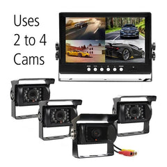Multi Camera Dash Cam, 2 to 4 Cams and  9" LCD, Heavy Duty for Truckers